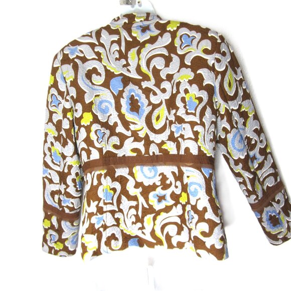 St. John Size 10 2024 Cotton Silk Blend Jacket Brown Gray Blue Womens - Picture 8 of 15